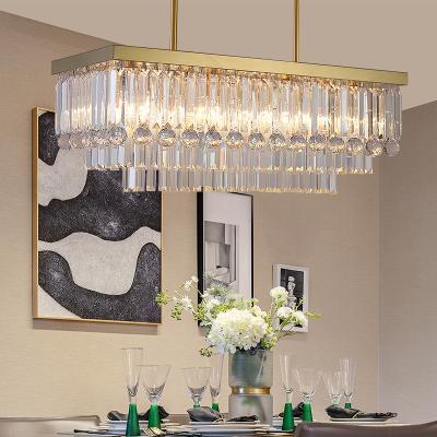 China Contemporary Modern Luxury LED Dining Room Pendant Light Indoor Rectangular K9 Crystal Chandelier for sale