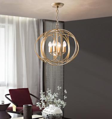 China Contemporary American Rustic Small Iron Chandelier Kitchen Aisle Living Room Light Bedroom Round Gold Pendant Light for sale