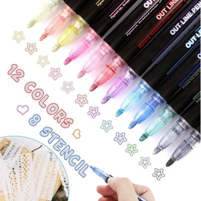 China Gift 12 Colors Marker Pen Set Promotional Double Line Markers Writing Pens Drawing Pens Gift Voucher Double Line Pen Set for sale