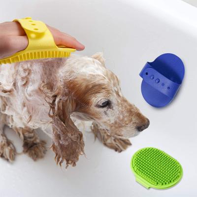 China OEM Silicone Pet Grooming Brush Bathing Massage Brush Dog Rubber Shampoo Comb With Adjustable Ring en venta