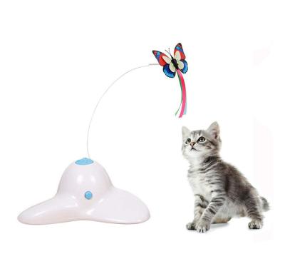 China Plastic Wire Battery Electric Pet Cat Teaser Toy Rotating Butterfly Funny Cat Teaser Stick for sale