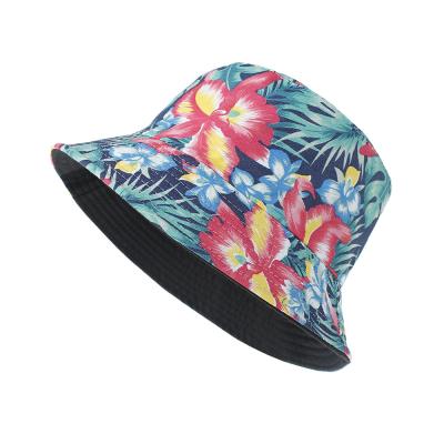 China Packable Cotton Floral Print Wide Bucket Hat Environmental Protection Women Summer Beach Outdoor Flowers Printed Reversible Fisherman Sun Hat for sale