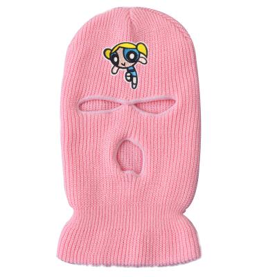 China COMMON Acrylic Knit Custom Logo Embroidered Pink Balaclava Flesh Ski Beanie Hat for sale