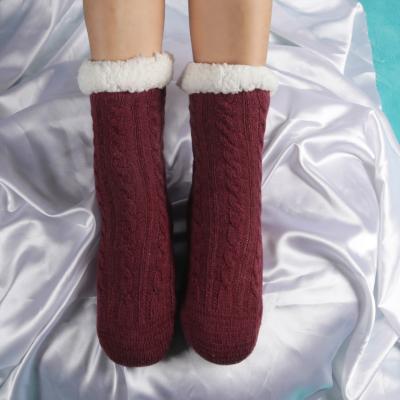 China Custom Women Anti-Slip Sherpa Winter Fleece Striping Cable Knit Indoor Socks Non Slip Fuzzy Cozy Slipper Socks Warm for sale