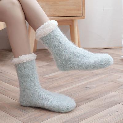 China Women Girls Indoor Home Socks Fuzzy Lining Knitted Slipper Socks Cabin Stocking Stuffers Soft Plush Bed Stuffers Anti-Slip for sale