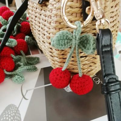 China Handmade Crochet Fruit Gift Custom Cotton Knitted Charm Pendant Cherry Mini Amigurumi Keychain Bag Keychain for sale