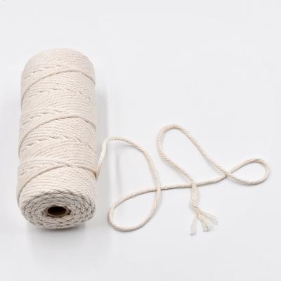 China Wholesale DIY Wall Decorative Handmade Braided Natural Cotton Rope High Tenacity White Macrame Rope Twisted Rope 3 Strand Twisted Cotton Rope for sale