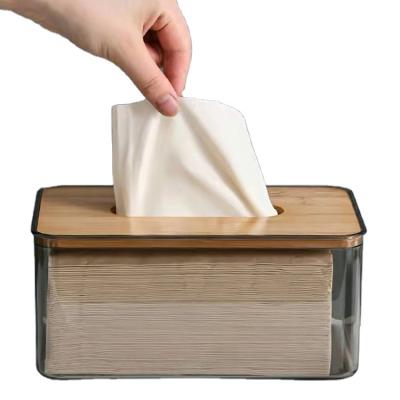 China Viable Clear Acrylic Wooden Cover Tissue Box Facial Tissue Paper Box for sale