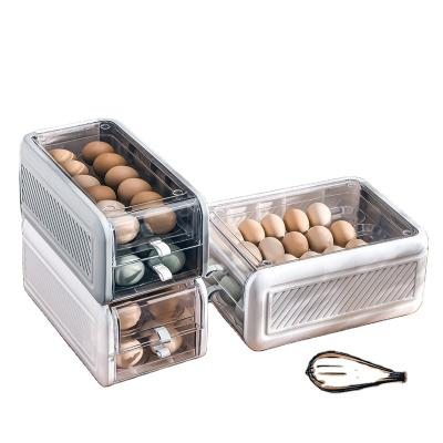 China Modern High Quality Double Layer Egg Storage Box Fridge Organizer Box for sale