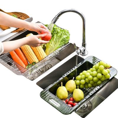 China Sustainable Fruit Vegetable Food Washing Kitchen Telescopic Plastic Drain Basket for sale