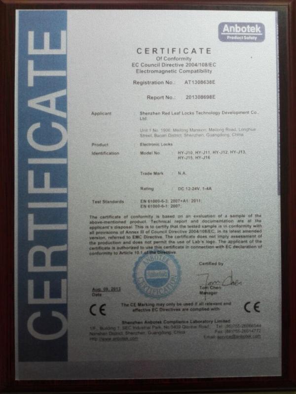 CERTIFICATE - Shenzhen Red Leaf Locks Technology Development Limited Corporation