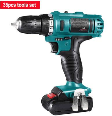 China Lithium Battery 21V Cordless Drill Tool Set 35 Pieces Variable Speed Quick Stop for sale