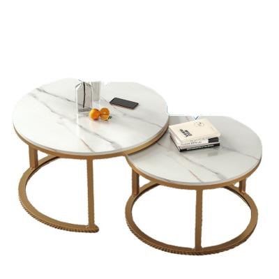 China Gold Metal+wood Modern Convertible Coffee Nest Gold Marble Iron Living Room Furniture White Circular Metal Convertible Side Table for sale