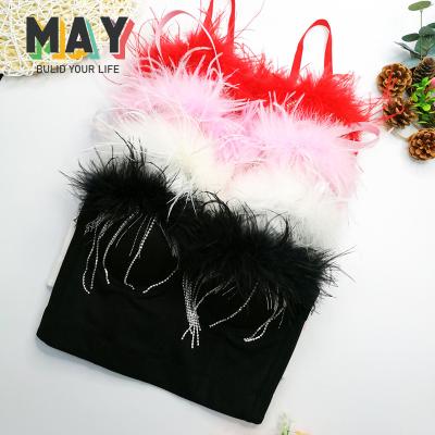 China Antibacterial Ostrich Feather Strapless Waistcoat Fishbone Tassel Chain Vest Halloween Beaded Dress for sale