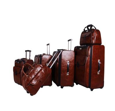 China Travel/go hot sale custom PU travel carry-on luggage abroad/return trolley leather suitcase set bag luggage factory for sale