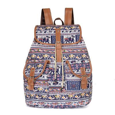 China Drawstring Fashion Canvas College School Girl Backpack Bag Vintage Mini Book Drawstring Backpack For Women for sale