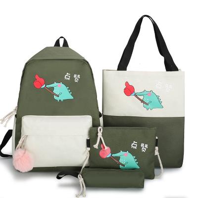 China Waterproof Canvas Backpack Girls Casual Color Fashion School Bag 4Pcs Set for sale