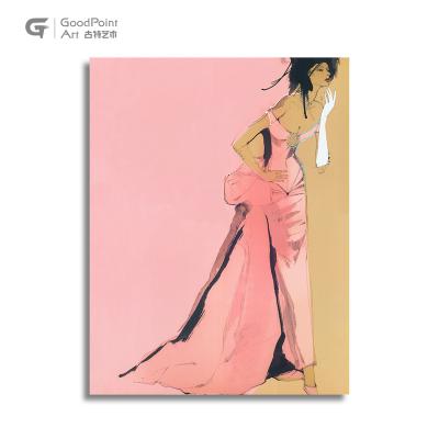 China Abstract Pink Dress Woman Canvas Painting Prints Custom Beautiful Girl Picture Painting for sale