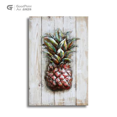 China Galvanized Metal Rood Decoration Fruit Wall Art Oil Painting Decor Pineapple for sale