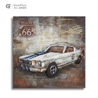 China Decorative Metal House Metal Painting 3d Car Metal Artwork for sale