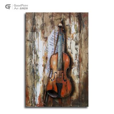 China Popular Wall Art Golden Metal Guitar Europe Ornaments 3d Poster Wood Decorative Wall Art for sale