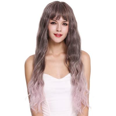 China Italian Wave Gray Italian Wave and Pink Striped Women's Italian Wig for sale