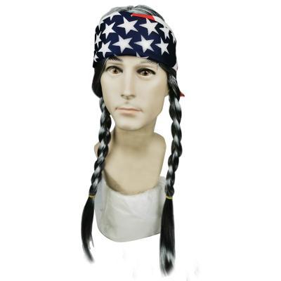 China Cosplay Willie Nelson Plaited Long Gray Wig With American Bandana Party Decoration for sale