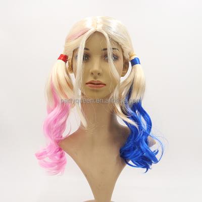 China Synthetic Fiber Movie Film Suicide Squad Wig Curly Gradient Harley Quinn Cosplay Hair Wigs for sale