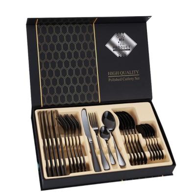 China Sustainable 24pcs Cutlery Set Gold Luxury High Quality Silverware Set Stainless Steel Flatware for sale