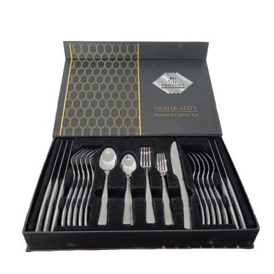 China Custom Durable High End Stainless Steel Silverware Cutlery Set 30pcs Hand Forged Hammer Pattern Knife, Fork, Spoon Cutlery for sale