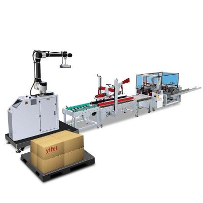 China Papierverpakking Volledig automatische kartonnen doos Erector flappen vouwrobot Palletizer PLC Te koop