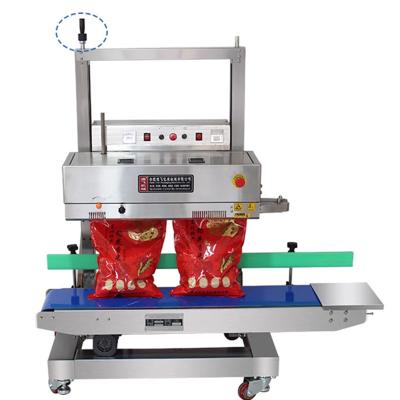 China Convey Loading 20kg Continuous Automatic Vertical Band Sealer for Stand Up Pouch Bags for sale