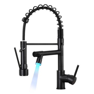 China Pull Out 304 Spray 3 Way Flexible Black Stainless Steel Spring Kitchen Sink Faucet With Pull Down Sprayer Kitchen Faucet Two Lever for sale