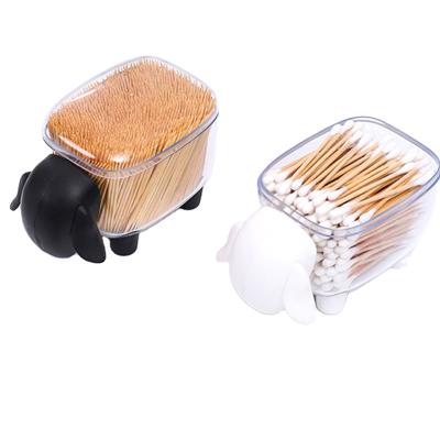 China Cute Viable Cosmetic Toothpick Storage Box Stationery Container Cotton Pad Cartoon Organizer Clear Plastic Jewelry Desk Case for sale