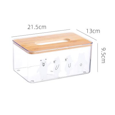 China Applicable Clear Plastic Tissue Tissue Box Paper Towel Wooden Lid Desktop Holder Cosmetic Organizer For Kitchen Office Home Living Room for sale