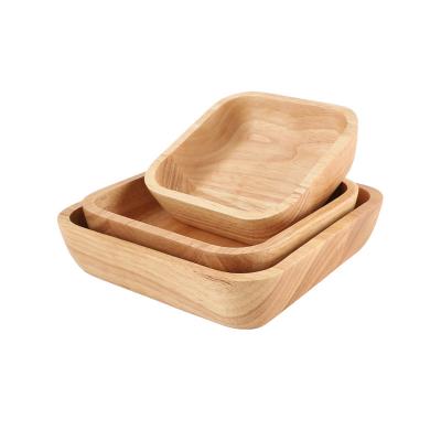 China Viable Kitchen Rubber Wooden Square Wooden Tableware Chinese Style Salad Bowl Solid Wood Dish Can Add Logo Factory Wholesale for sale