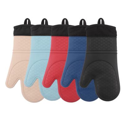 China Minimalist Silicone Oven Gloves Baking Hot Potholder Heat Resistant Gloves For Kitchen Grilling Double Soft Non-slip BBQ Cooking Tool for sale