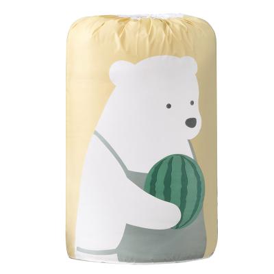 China Art Decor PEVA Quilt Storage Bag Cartoon Large Capacity Cylindrical Reusable Drawstring Packing Bag For Clothes Bedding Toy Organizer for sale