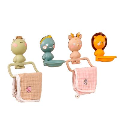 China Kid Cute Cartoon Plastic Towel Soap Rack Holder Ring Hanger For Home Bathroom Storage Organizer No Drilling Kids Towel Rail for sale