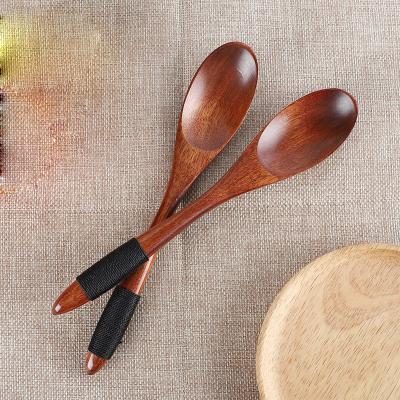 China Wholesale Viable Wire Spoon Japanese Style Attached Wooden Adult Eating Soup Spoon Oatmeal Long Handled Spoon for sale