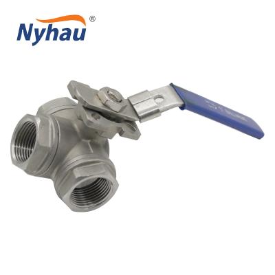 China Dairy Nyhau Food Processing Plant Milk Beverage Tank Roller Ball Valve Stainless Steel 2 Inch Threaded 3 Way Ball Valve for sale