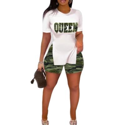 China Breathable factory selling new high quality summer suits printed letters split skirt short sleeve women's two-piece outfit for sale