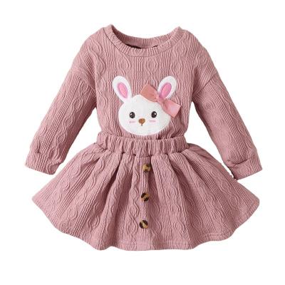 China Girls breathable spring and autumn 2023 new Korean hot-selling Easter bunny printing long-sleeved top skirt two pieces of set for sale