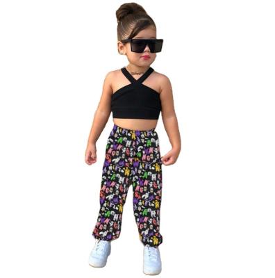 China New Fashion Casual Girl's Costume Halter Belly Bare Ankle Gathered Long Pants Amazon Toddler Girls Dress Sets for sale