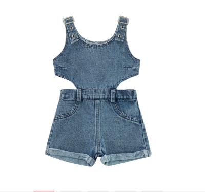 China Hot-selling girls' summer casual factory one-piece fashion children's sleeveless denim one-piece shorts two-color girl overalls for sale