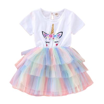 China Cute New Toddler Girl Princess Dress Unicorn Washable Girl's Spring And Autumn Dress 2023 Short Sleeve Print Color for sale