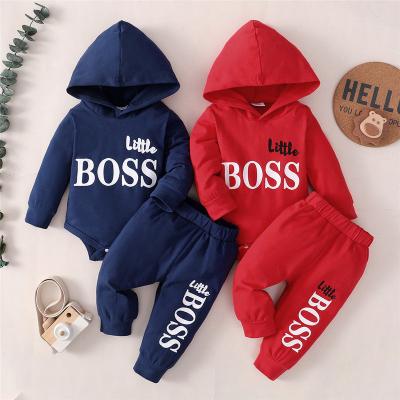 China 2023 autumn new boy's clothing set breathable spring and Korean letter printed solid color pants hooded top two-piece set for sale