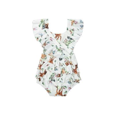 China Baby Clothes 0-2 Years Breathable Baby Clothes Newborn Cotton Full Sling Print Deer Dress Newborn Clothes Soft Cute Baby Romper for sale