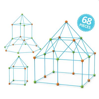 China Construction Toy 68pcs PULL BACK DIY Assembly House Beaded Long Tent Sticks And Connecting Ball Castle Tunnels Toy Kids Construction Fort Building Kit for sale