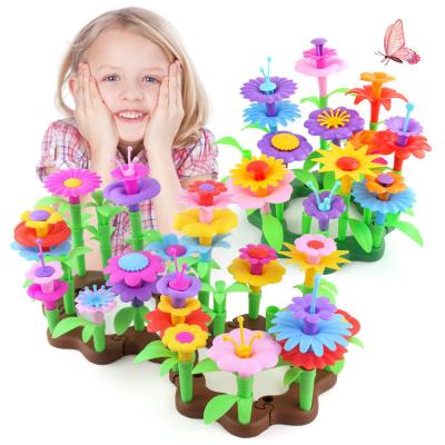 China Building toy 104pcs PULL BACK flower play set DIY building blocks educational flower garden building toy for sale